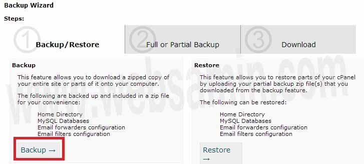 انتخاب گزینه‌ي Backup