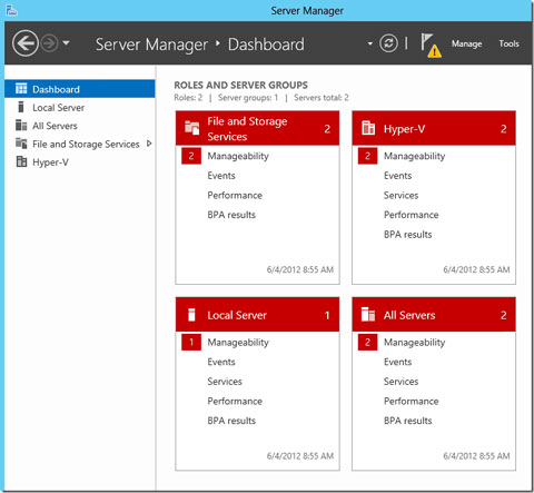 دشبورد Server Manager در ویندوز سرور 2012